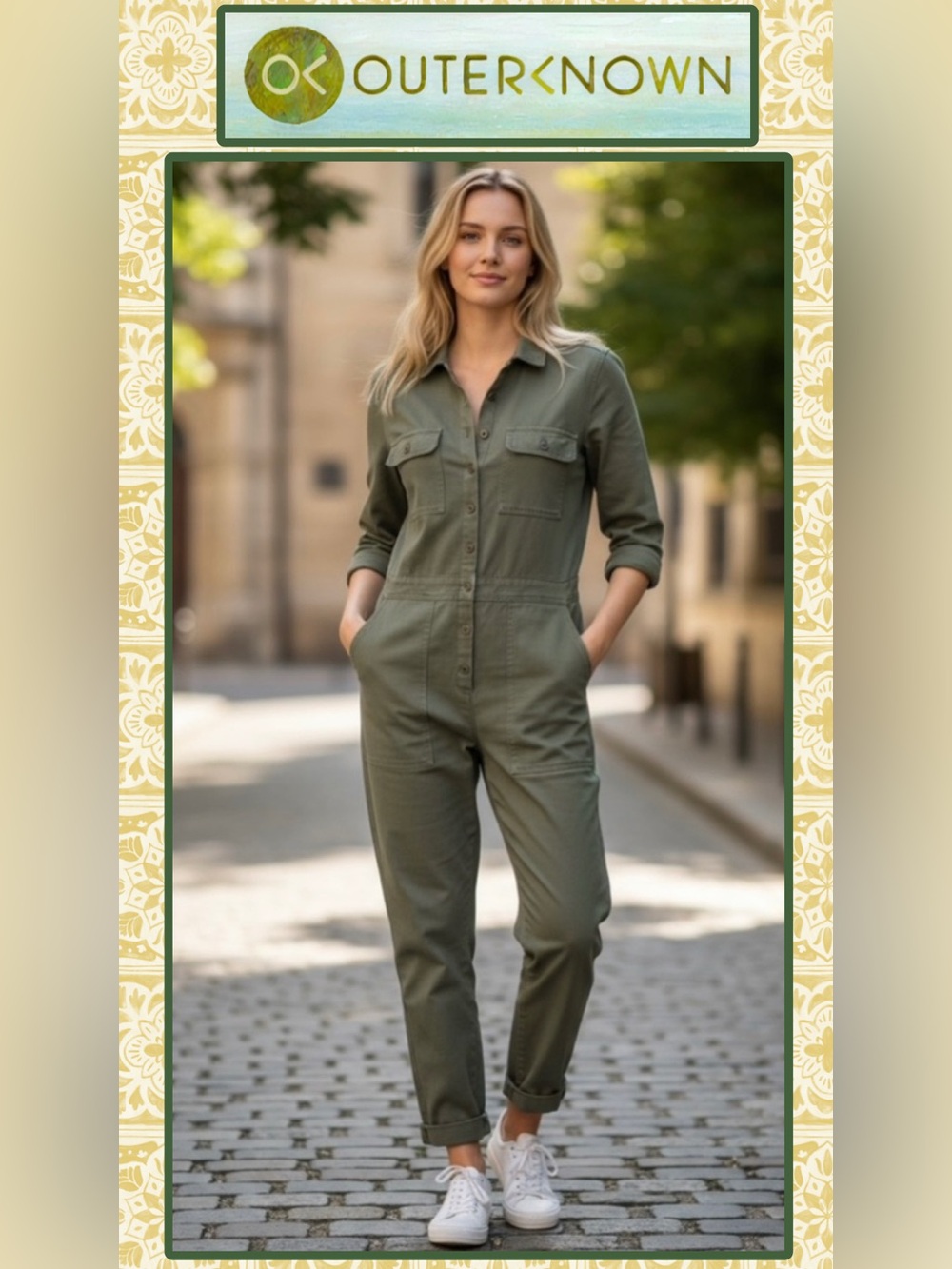 NWT Outerknown Women's Olive Green Utility SEA Jumpsuit Long Sleeve Medium